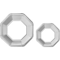 Amscan 10.25 in. and 7.5 in. Octagonal Silver Premium Plates Multipack (40-Piece)