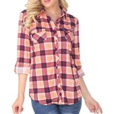 White Mark Oakley Stretchy Plaid Top - Orange Purple Plaid