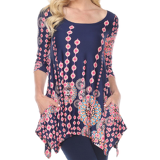 White Mark Women's Rella Tunic Top - Pink Navy Bubbles