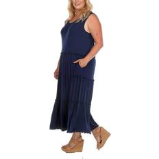 White Mark Scoop Neck Tiered Midi Dress - Navy