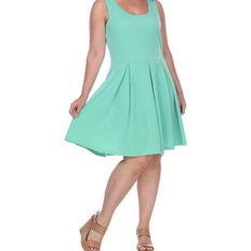 White Mark Women's Pleated Fit & Flare Dress Plus Size - Mint