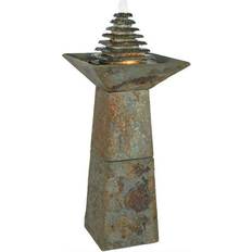 Fountains Sunnydaze Layered Pyramid Slate Outdoor Floor Fountain