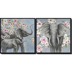Dkd Home Decor Painting Elephant Flowers (100 x 3.5 x 100 cm) (2 pcs) Maleri