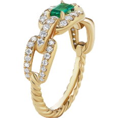 David Yurman Stax Chain Link Ring - Gold/Diamond/Emerald