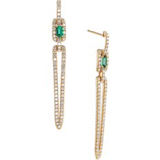 David Yurman Stax Elongated Drop Earrings - Gold/Diamond/Emerald