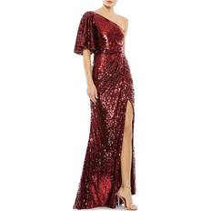 Mac Duggal Red Dresses Mac Duggal One-Shoulder Bell Sleeve Sequin Gown - Burgundy