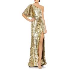 Mac Duggal One-Shoulder Bell Sleeve Sequin Gown - Gold