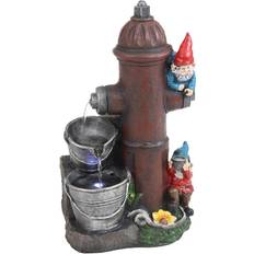 Fountains Sunnydaze Fire Hydrant Gnomes Outdoor Water Fountain with LED Light