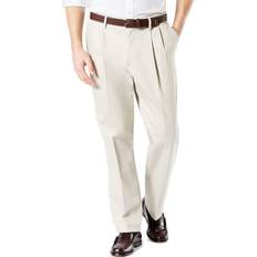 Dockers Signature Lux Cotton Classic Fit Pleated Creased Stretch Khaki Pants - Cloud