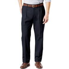 Dockers Signature Lux Cotton Classic Fit Pleated Creased Stretch Khaki Pants - Dockers Navy