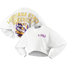 Spirit Jersey Women's LSU Tigers Raw Hem Cropped Long Sleeve T-shirt - White