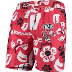 Wes & Willy Wisconsin Badgers Floral Volley Swim Trunks - Red