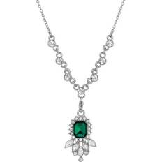 1928 Jewelry Women's Pendant Necklace - Silver/Transparent/Green