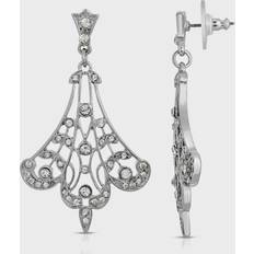 1928 Jewelry Fan Filigree Drop Earrings - Silver/Transparent