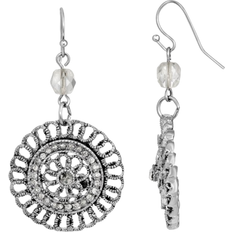1928 Jewelry Round Drop Earrings - Silver/Transparent