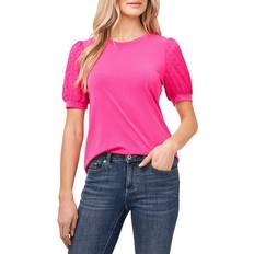 CeCe Puff Sleeve Mixed Media Top - Bright Rose