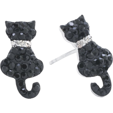 Cat Stud Earrings - Silver/Black