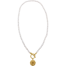 Adornia Coin Toggle Necklace - Gold/Pearl