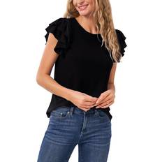 CeCe Double Ruffle Knit Top - Rich Black