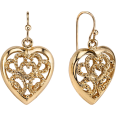 1928 Jewelry Filigree Heart Drop Earrings - Gold
