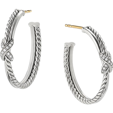 David Yurman Petite X Hoop Earrings - Silver/Gold/Diamonds