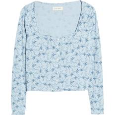 Lucky Brand Pointelle Cardigan Top - Blue Floral