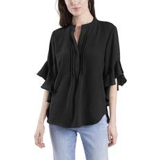 Vince Camuto Split Neck Ruffle Sleeve Blouse - Rich Black