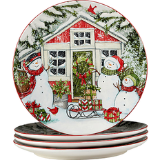 11 4pk Earthenware Watercolor Snowman Dinner Plates - Certified  International