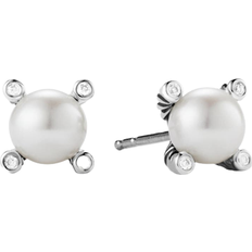 Pearl - Silver Earrings David Yurman Cable Stud Earrings - Silver/Pearl/Diamonds