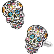 Orange Jewelry Cufflinks Inc Day of the Dead Skull Cufflinks - Silver/Multicolour