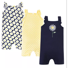 Hudson Baby Cotton Rompers 3-pack - Daisy
