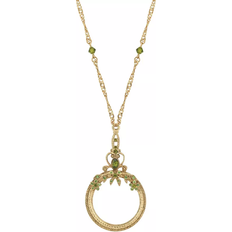 1928 Jewelry Magnifying Glass Necklace - Gold/Green/Transparent