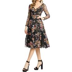 Clothing Mac Duggal Floral Lace & Sequin Long Sleeve Dress - Black Multi