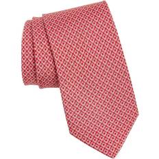 Ferragamo Men Ties Ferragamo Gancini Print Silk Tie - F.Rosso/Rosa