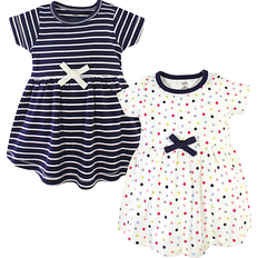 Touched By Nature Girl's Colorful Dots & Stripes Organic Dress 2-pack - Blue