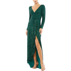 Sequin Wrap Evening Gown - Emerald Green