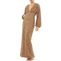 Mac Duggal Sequined Bishop Sleeve Gown - Bronze