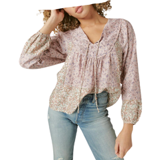 Lucky Brand Printed Long Sleeve Peasant Top - Lilac Multi