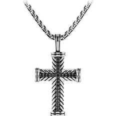 David Yurman Chevron Cross Necklace - Silver/Diamonds