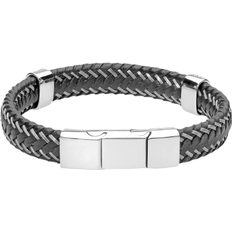 Lynx Stainless Steel & Braided Leather Bracelet - Black/Silver