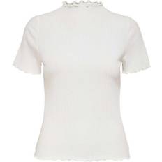 Only Emma High Neck Short Sleeved Top - White/Egret