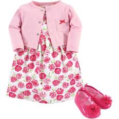 Hudson Dress, Cardigan, Shoe Set 3-Piece - Pink Roses (10155922)
