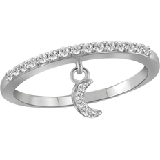JewelonFire Moon Stackable Ring - Silver/Diamonds