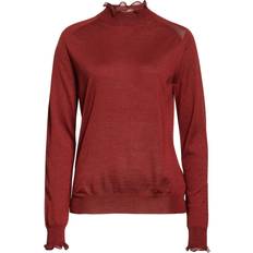 Lafayette 148 New York Ruffle Trim Mockneck Sweater - Antique Ruby