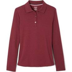 French Toast Girl's Long Sleeve Interlock Knit Polo with Picot Collar - Burgundy