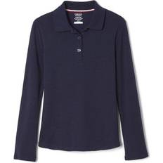 French Toast Girl's Long Sleeve Interlock Knit Polo with Picot Collar - Navy