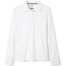 French Toast Girl's Long Sleeve Interlock Knit Polo with Picot Collar - White