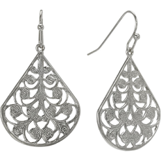 1928 Jewelry Jet Filigree Teardrop Earrings - Silver