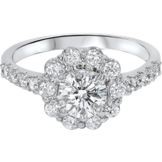 Pompeii3 Halo Engagement Ring - Silver/Diamonds