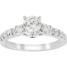 Charles & Colvard Princess Cut 3 Stone Engagement Ring - White Gold/Diamonds/Sapphire